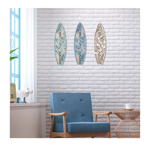 Décoration murale en bois de planches de surf (3 pièces) pour <span class=keywords><strong>chambre</strong></span>, thème plage et été, décoration tropicale - Product Image 4