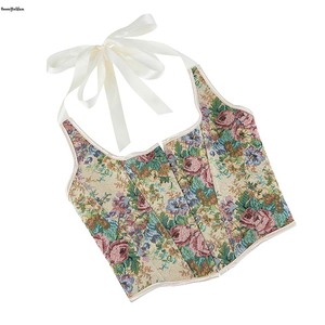 Height 24CM Plus Size Vintage Corsage Corselet Floral Embroidered Women's Renaissance Vest Tank <strong>Beige</strong> Bustier <strong>Corset</strong> Top - Product Image 2