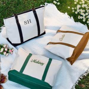 Embroidered Canvas Tote Custom Monogram Initial Solid Color Fashion Daily Use <b>Bridesmaid</b> <b>Gift</b> <b>Bag</b> Bridal Shower - Product Image 5