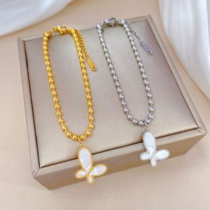 18K <b>Gold</b> Plated Stainless Steel <b>Beads</b> Chain <b>Bracelet</b> for Women Shell Butterfly Pendant Luxury <b>Bracelet</b> Titanium Chain <b>Bracelet</b> - Product Image 1