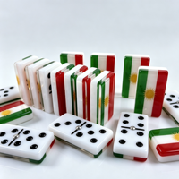 Tuiles de dominos en acrylique polies, couleur personnalisée, avec gravure laser de motif de drapeau personnalisé, double six pour jeu de société