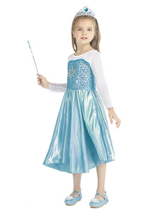 Abito da <span class=keywords><strong>Principessa</strong></span> Estivo per Bambina <span class=keywords><strong>Costume</strong></span> da Elsa <span class=keywords><strong>Principessa</strong></span> del Ghiaccio del Film d'Animazione con Lungo Scialle per Festa di Compleanno - Product Image 4