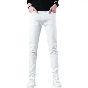 กางเกงลำลองทางการของผู้ชาย2023กางเกงทำงานสีขาวและสีกากีทรงสลิมฟิตเอวยางยืดแนวธุรกิจ