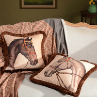 Housse de coussin motif cheval, taie d'oreiller frangée, texture riche, douce et confortable