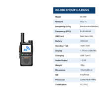 KENEARD KE-996 4G LTE pour talkie-walkie longue portée mondial double SIM 3000 mAh 150H en veille Type-C Logistique Sécurité