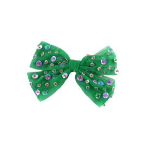 Barrettes et épingles à cheveux pour bébé fille, motif dessin animé, nœud vert brillant, scintillant, mignon et adorable, pour fête - Product Image 3