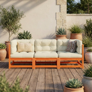 Rustic <b>Wood</b> Garden <b>Sofa</b> Three Seat Outdoor Furniture with Cream Cushions Durable <b>Frame</b> - Product Image 4
