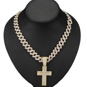 Crown Cross Pendant Cuban Link Necklace 18K Gold Plated Alloy Diamond Look Chain Jewelry <b>for</b> Daily Wear - Product Image 4