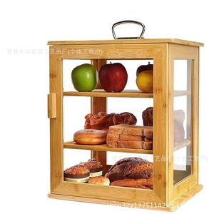 กล่องขนมปังไม้ไผ่สามชั้น พร้อมประตูกระจก สำหรับเก็บขนมปังในครัว - Product Image 4