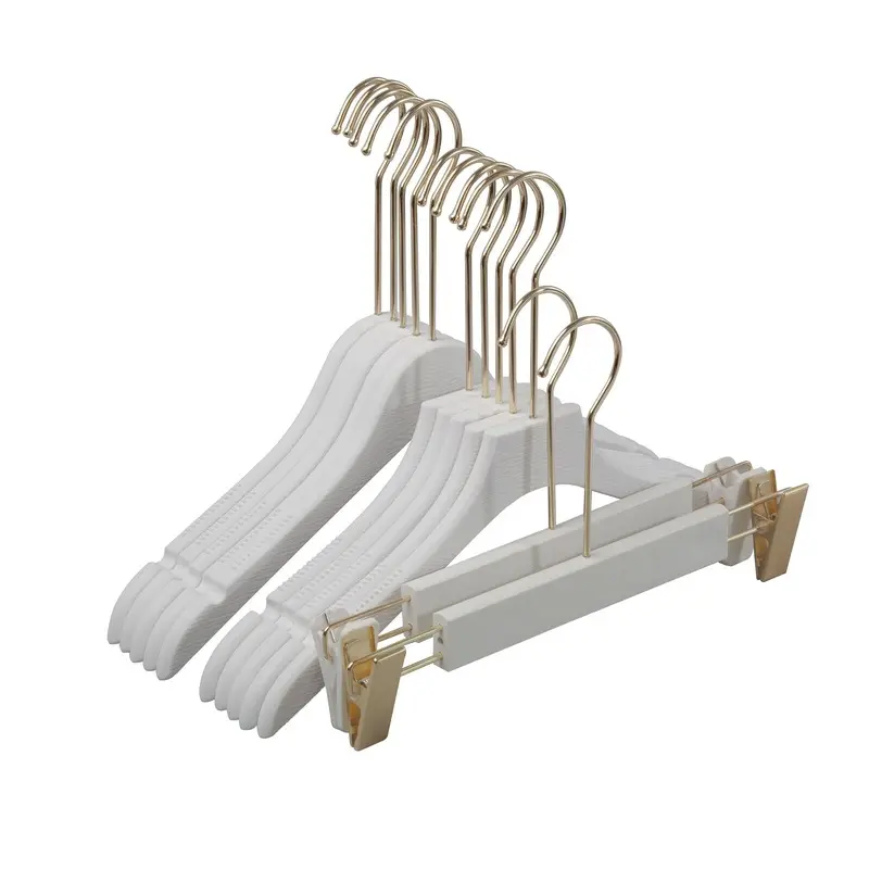 Style moderne classique Clips de suspension noirs antidérapants en tissu Durable commercial Crochet Cintre blanc en plastique réutilisable pour vêtements