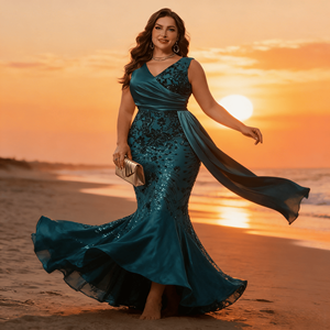 Abito da Sera di Lusso Europeo-Americano, Taglia Grande, <span class=keywords><strong>Elegante</strong></span> <span class=keywords><strong>con</strong></span> Paillettes, Aderente, Senza Spalline, Collo <span class=keywords><strong>all</strong></span>'<span class=keywords><strong>Americana</strong></span>, Lunghezza a Terra - Product Image 3