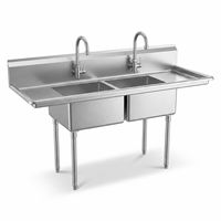 Évier de cuisine professionnel en acier inoxydable à double bac avec égouttoir pour restaurant commercial