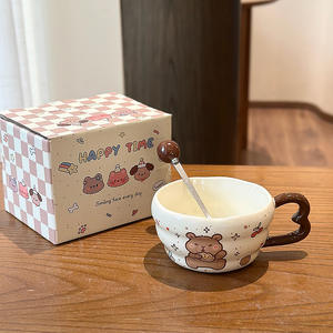 Cute Cartoon Ceramic <b>Mug</b> with Spoon and Handle for Coffee Milk Breakfast Home Office Use Single Cup Gift Set Autumn 2025 - Product Image 1