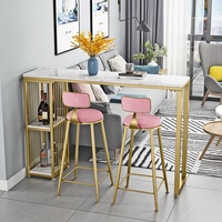 Ensemble de bar nordique en marbre avec structure en fer, pour usage commercial, salon, salon de thé, combinaison table haute et chaises