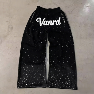 Custom Heavy Cotton <strong>Mens</strong> Track <strong>Pants</strong> Man Straight Wide Leg Stacked Jogger Acid Wash Sun Faded Baggy Rhinestone Sweatpants - Product Image 1