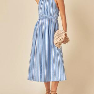 Vestido Midi de Lino a Rayas para Mujer, Cintura Alta, Estilo Casual, Holgado, de Algodón y Satén, para Verano, Sexy, en Oferta - Product Image 3