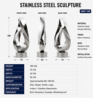 Sculpture abstraite en acier inoxydable poli miroir BSA en forme de goutte d'eau, statue métallique en boucle pour décoration extérieure de villa et jardin