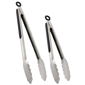 HEYI FT-012SL Ensemble de pinces de cuisine en acier inoxydable de 9 et 12 pouces, antidérapantes, verrouillables, pour servir les aliments, 2 pièces, compatibles lave-vaisselle - Product Image 1