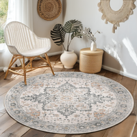 Tapis rond vintage GENIMO à poils plats, couleur unie, 160 cm, polyester lavable pour salon, beige