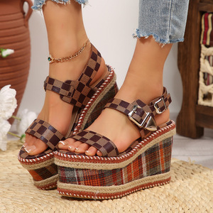 Women European American Style Wedge Square Toe Open-Toe <b>Sandals</b> Summer New Thick-Soled Roman <b>Sandals</b> - Product Image 1