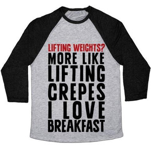 Lifting <b>Weights</b>? More Like Lifting Crepes Unisex Tri-Blend Baseball Tee - Product Image 4