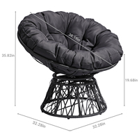 Chaise Papasan ergonomique pivotante de 38 po en osier avec coussins épais et tuftés Chaise de salon