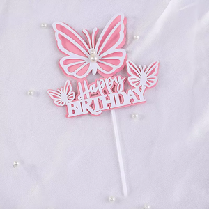 Decoración de Pastel de mariposas, adorno de pastel de cumpleaños, de cuatro colores, perla, mariposa - Product Image 2