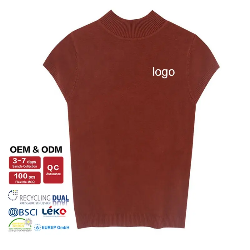 Maglione maglione luminoso t-shirt all'ingrosso a buon mercato t-shirt casual colletto con supporto pullover manica corta in maglia tinta unita