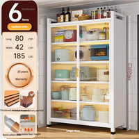 Étagère de rangement de cuisine en métal moderne et luxueuse, avec porte en verre, grande capacité pour appareils de cuisine et vaisselle