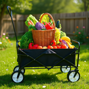 Chariot de jardin pliable Db Outdoor, en plastique noir et aluminium, quatre roues, plateforme fermée, pour le camping et le rangement - Product Image 2