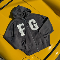 Maßgefertigte Patchwork-Stickerei Doppelreißverschluss 100% Baumwolle French Terry Buchstaben Oversized Distressed Streetwear Hoodies für Herren