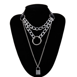 Fashion Chains <b>Necklace</b> Multi Layered Geometric Lock Shape Zinc Alloy Punk Style Party Jewelry - Product Image 2