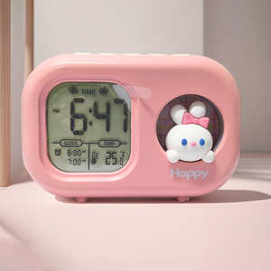 Ban đầu IP thỏ búp bê màu Đêm ánh sáng đồng hồ báo thức im lặng hiển thị nhiệt độ dễ thương bàn Bàn Thời tiết trạm cho sinh viên - Product Image 2