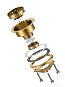 Assemblaggio Scarico Lavello Quadrato 4-1/2'' con Filtro a Cestello Superficie Oro Spazzolato Disponibile OEM - Product Image 5