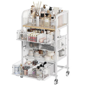 รถเข็นจัดระเบียบเครื่องสำอาง 5 ชั้น พร้อมลิ้นชัก 4 ชั้น และล้อเลื่อน ตู้โชว์เครื่องสำอาง ตู้เก็บผลิตภัณฑ์ดูแลผิว รถเข็นเก็บของสำหรับผลิตภัณฑ์ดูแลผิว - Product Image 1