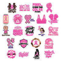 Nouveaux accessoires décoratifs pour chaussures en PVC souple 2D, couleur rose, pour sabots, coques de téléphone, breloques et boucles pour chaussures avec ruban rose pour la lutte contre le cancer du sein