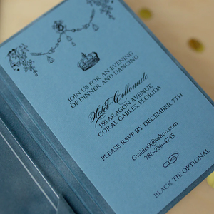 Customized luxury matte blue velvet wedding <b>invitation</b> with gold foil acrylic cardstock - Product Image 4