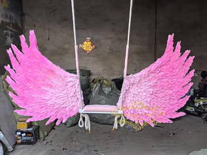 Alas de Ángel de Plumas Doradas y Rosas para Boda, Fondo Rosa, Decoración para Boda, Accesorios para Fotos de Alas de Ángel, Estrella de Cine - Product Image 3