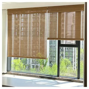 Cortina de rolo de bambu para janelas exteriores, persianas de rolo de bambu com padrão horizontal para janelas romanas, cortina de interior natural