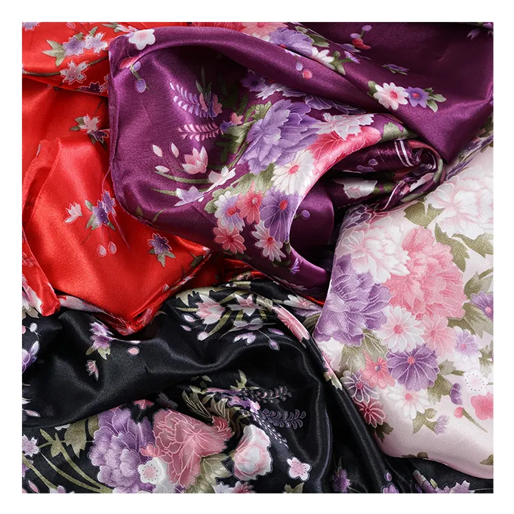 Custom Polyester Spandex Satin Flower Print Fabric For Sewing Women Cloth