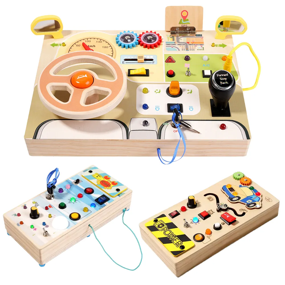 Kids Houten Sensorisch Speelgoed Voorschoolse Leeractiviteiten Stuurwiel Circuit Busyboard Stuurwiel Circuit Houten Drukke Board