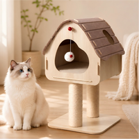 Arbre à chat personnalisé E1 de luxe moderne en bois massif avec poteaux en sisal et maison en feutre |   Emballage en carton |   OEM/ODM |   Convient à 1-2 chats