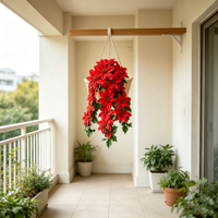 Bouquet de poinsettias artificiels 54 cm, fleurs en soie rouge velours, tige suspendue pour couronne de Noël, guirlande, décoration de la maison pour les fêtes