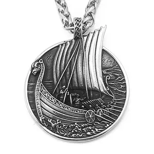 Viking Jewelry Stainless Steel Norse Pagan Jewelry Norse Necklace Viking Ship Amulet Necklace