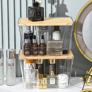 Modern Clear PET Transparent <b>Storage</b> Box Bamboo Lids Square Kitchen Pantry Organization <b>Stackable</b> Open Front Warehouse Food - Product Image 5