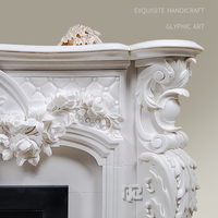 Vente en gros Cheminée décorative en pierre sur pied sculptée à la main en marbre blanc de culture avec fleurs