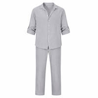 Ensemble 2 pièces de qualité supérieure pour homme : chemise et pantalon en coton et lin, couleur unie, style décontracté et ample pour la plage