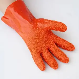 Fully Coated PVC Gauntlet Gloves Liquid Proof Work Gloves For Oil Machine Work With PVC Particles