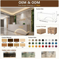 Bureau d'accueil moderne blanc crème avec bande lumineuse LED, comptoir de bureau minimaliste incurvé, comptoir de salon, table de clinique de beauté