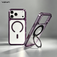VAWI B560 Coque rigide en PC mat avec support anneau pliable à 360° pour iPhone 17 18 Pro 17 18 Pro Max, poignée côtelée et protection d'angle surélevée